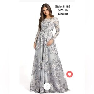 Floral embellished illusion sleeve A-line gown